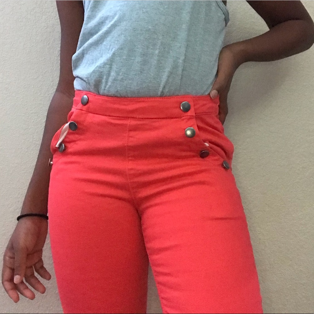 Red low-rise jeans. Very functional!